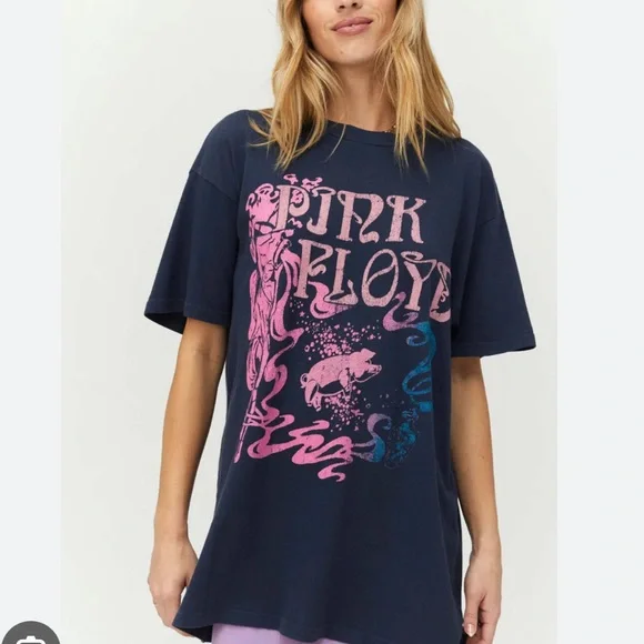 daydreamer Pink Floyd Navy Tee with Pink & Teal Graphic xs - Picture 2 of 5